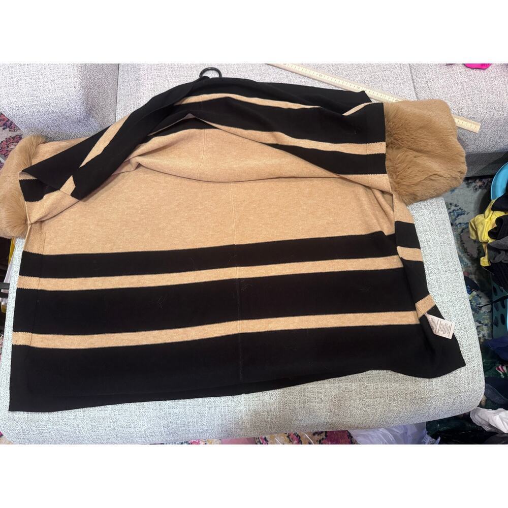 Philosophy Mock Neck Stripe Fur Cuff Poncho Sz XL - Picture 8 of 14